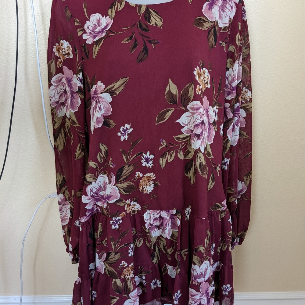 Pretty Burgundy Floral Dress